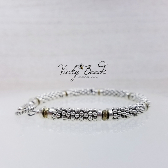 Antiqued Gold & Silver Beaded Toggle Bracelet - Picture 4 of 9